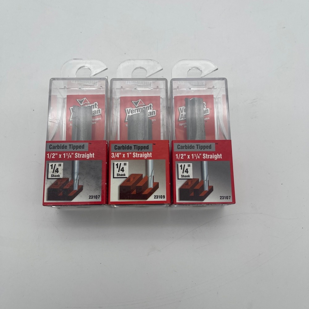 Vermont American 3pc Carbide Tipped Straight Router Bit Set 1/4 Shank 23107
